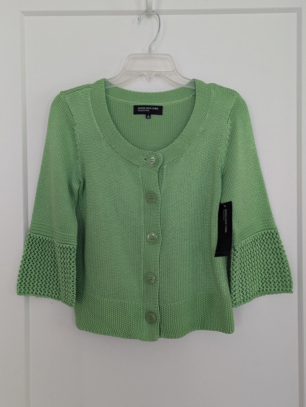 NWT Jones New York Collection Cardigan Sweater S Green Cropped Bell Sleeve